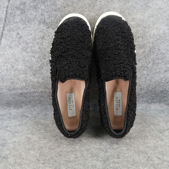 Steven Shoes Womens 6 Sneakers Casual Slip On Skimmer Faux Fur Black Fashion NY - Picture 7 of 16